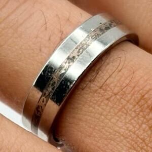 Silver Meteorite Inlay Men’s Ring
